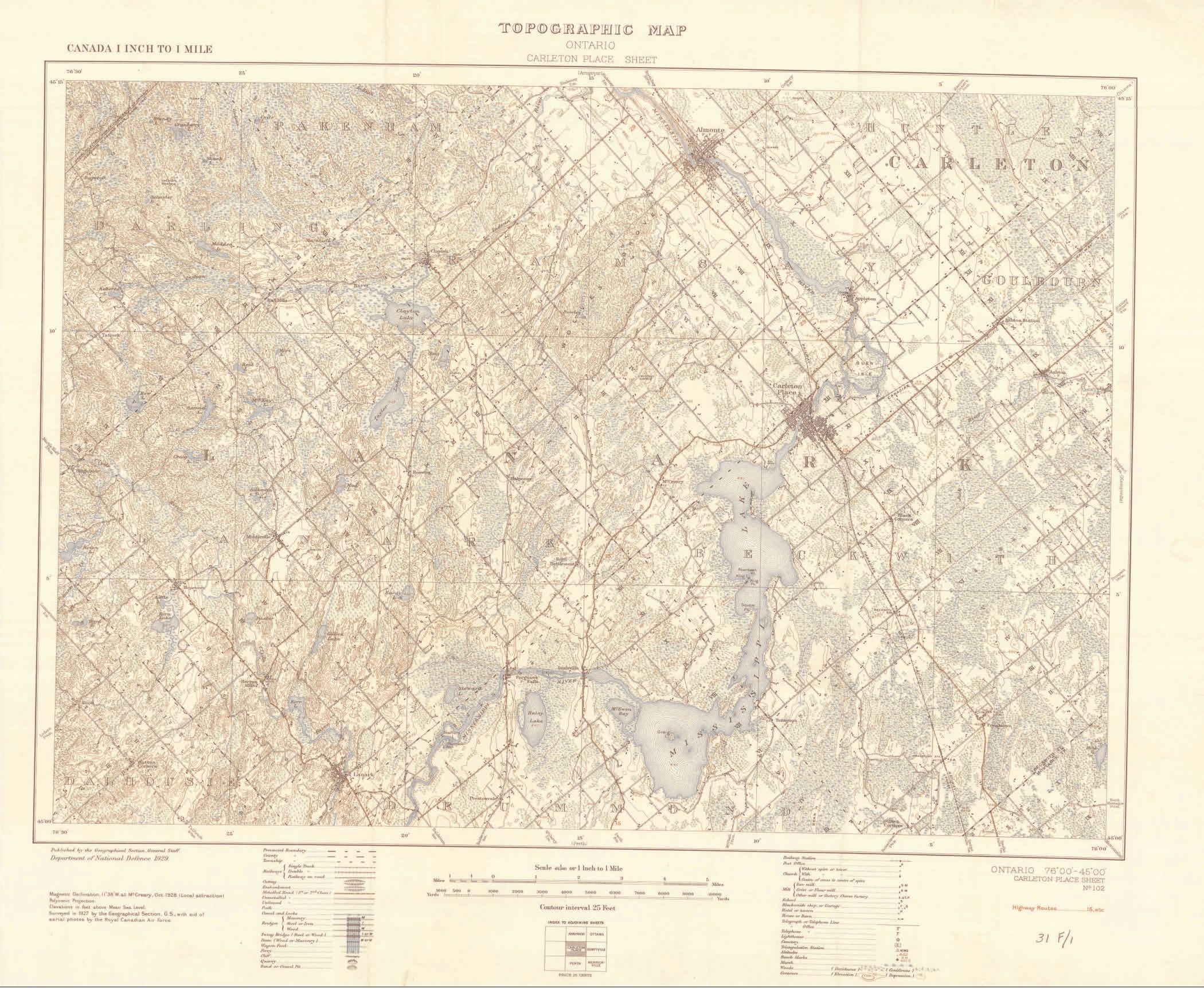 Copy of Carleton Place Ontario  1929 Topo Map print